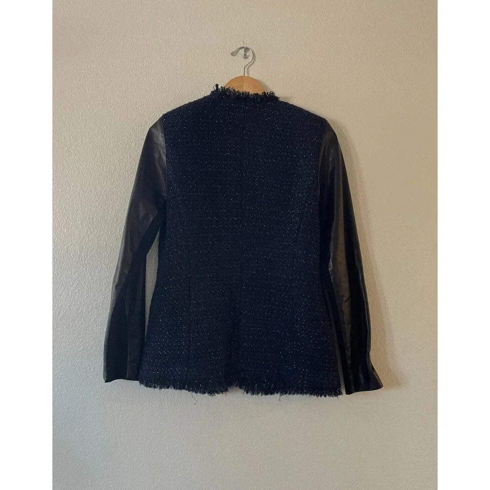 Rebecca Taylor Tweed Leather Fringe Moto Jacket - Picture 3 of 9